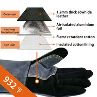 Guantes de soldadura de cuero de vaca genuino de 14 pulgadas Soldadura Mig y Tig y adecuados para parrilla de barbacoa y otros trabajos de protección contra incendios