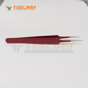 <b>Glittering</b> <b>Red</b> Powder Coated A type Straight DS Eyelash Extension Tweezer Simple Grip Beauty care Makeup tools Private Label - Product Image 4