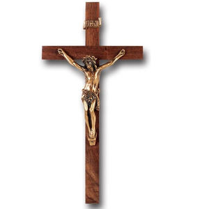 Cruz de Madera para Colgar en la Pared con Crucifijo de Latón, Artículos Religiosos - Product Image 1