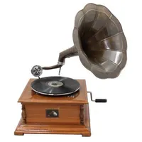 Antique Brass and Wooden Gramophone, Decorative Replica