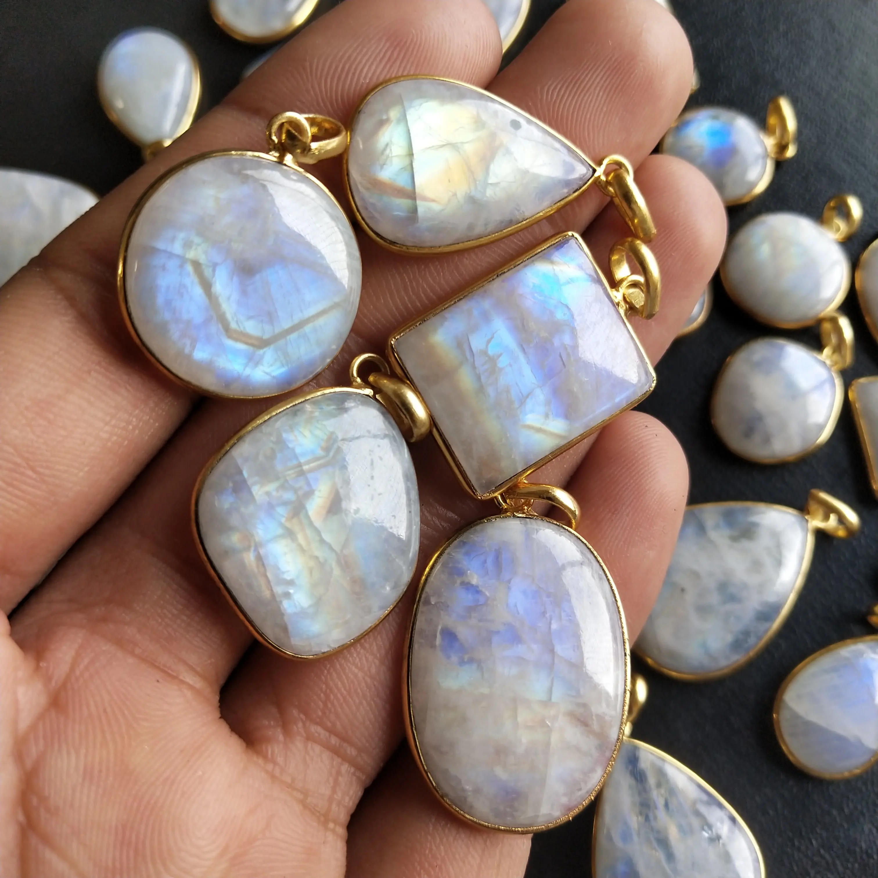 Ensemble de pierres de lune arc-en-ciel en forme de larimar, pendentif en cristal de la république, pierres de zircon cubique