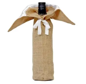 定制标志可重复使用的环保麻袋天然黄麻麻布酒瓶袋带拉绳