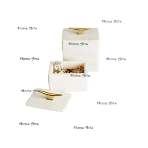 Lot de 2 boîtes de rangement pour bijoux et cosmétiques de forme carrée au design antique avec bouton en laiton - Product Image 6