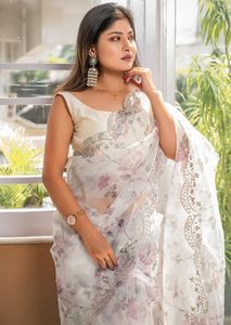 Sram — Saree à imprimé Floral, en Organza, expédié par royal - Product Image 6