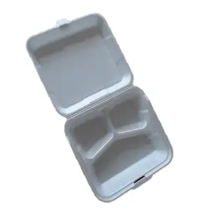 PLA Foam Hinged Lid Food Containers 3 Compartment Foam Clamshell Takeaway Food Box