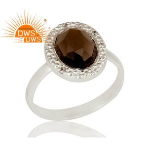 Bague en argent Sterling 925, pierre précieuse en Quartz fumé naturel et CZ, vente en gros de bijoux - Product Image 2