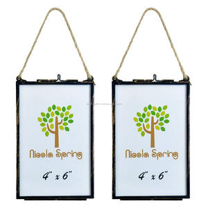 Meta & <b>Glass</b> Wall <b>Hanging</b> Photo <b>Frame</b> With Brass Finishing Rectangular Shape High Quality Rope Handle For Home Decoration - Product Image 5
