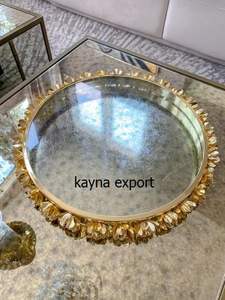 Wedding Decoration Gifting Purpose Decorative Metal Designer <b>Mirror</b> <b>Tray</b> Gold Finished Rectangle Beautiful Edge <b>Mirror</b> Art Decor - Product Image 3
