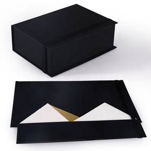 กล่องของขวัญกระดาษทรงสี่เหลี่ยมผืนผ้าพับได้สีดำหรูหราพร้อมวัสดุรีไซเคิลเคลือบมันวาวลายนูนภายในสีทอง - Product Image 2