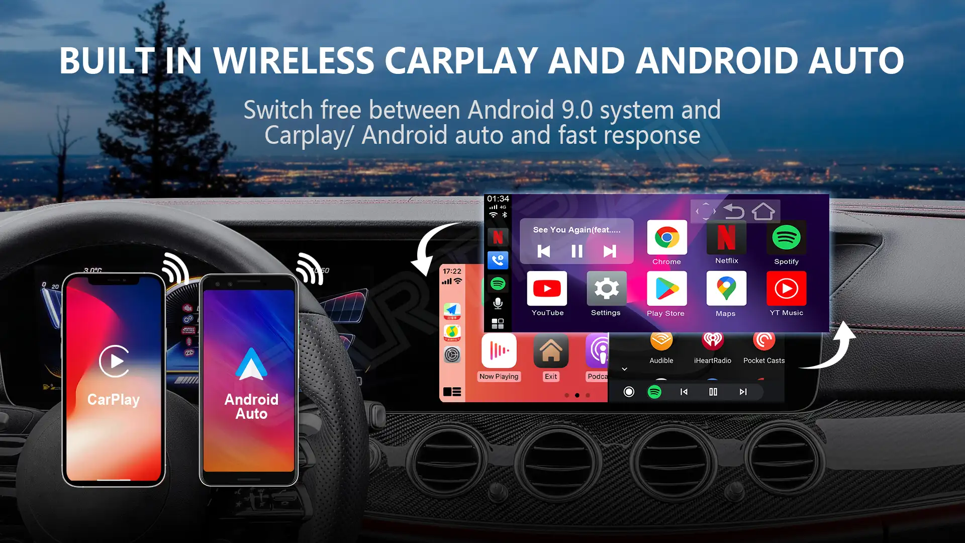 AndroidボックスCarplayAIボックスNetflixカーラジオワイヤレスAndroidオートドングルカーマルチメディアプレーヤー464GGPSナビゲーション