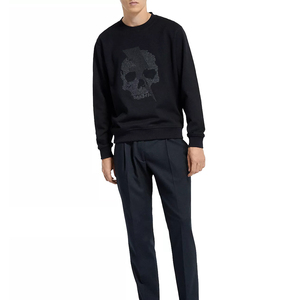 OEM Wholesale Custom High Quality Cotton Skull print <b>Black</b> <b>fleece</b> Crew Neck sweat Shirt for men as per customer requirement. - Product Image 3