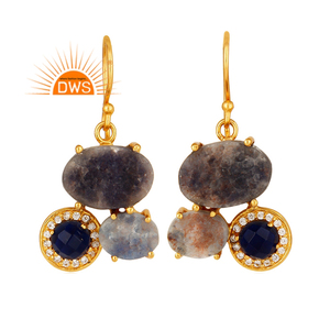 Último diseño 925 plata esterlina 18K chapado en oro Multi piedra preciosa colgante pendiente joyería fabricante - Product Image 1