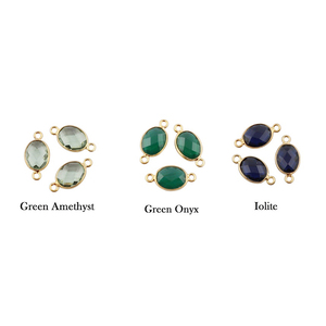 925 Sterling Silver Green Amethyst Gold Vermeil 8x10mm Faceted Oval Shape Bezel Setting Jewelry Making Double Bail Connectors - Product Image 4