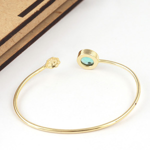 <b>Boho</b> Style 10mm Briolette Cut Apatite Quartz Adjustable Bangle <b>Bracelet</b> Gold/Silver Plated Flower Design Top Diamond Wedding - Product Image 6