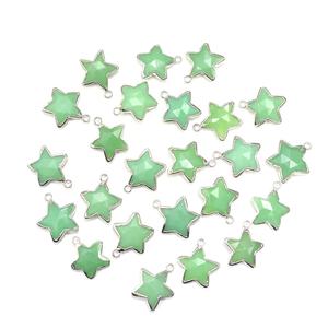 Chrysoprase Chalcedony 14–16mm Star Shape Brass Silver Plated Pendant with Bail For Jewellery Making - Product Image 1