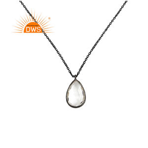 Collar de plata 925 Chapado en rodio negro, cristal Natural de corte de pera, colgante de piedras preciosas de cuarzo, joyería al por mayor - Product Image 1
