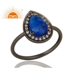 Bague de fiançailles pierre précieuse Aventurine bleue, argent, en Rhodium noir plaqué, vente en gros, possibilité de vente en gros - Product Image 2