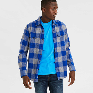 High Quality Cotton Polyester Blend Turn Down Collar Quilted Liner Mens Plaid Button Down Shirt <b>Jacket</b> - Product Image 3