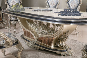 Juego de mesa de comedor de madera sólida de estilo italiano, muebles de comedor de lujo plateados y pulidos, juego de comedor pesado de estilo europeo - Product Image 2