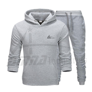 Traje de entrenamiento para trotar al aire libre de lana para hombre, ropa deportiva con capucha, traje para trotar liso entallado - Product Image 1