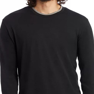 T-shirt homme en coton à manches longues noir décontracté, vente chaude OEM, tissus de marque utilisés - Product Image 3