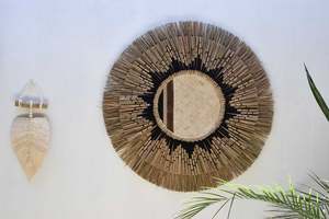 Vente en gros de miroir mural suspendu d'art vintage fait à la main miroir suspendu en rotin naturel pour la décoration murale de la maison du Vietnam - Product Image 5