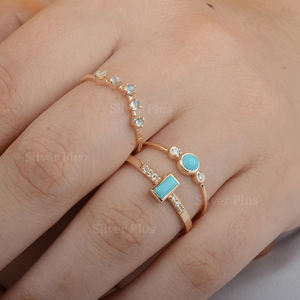 Solid <b>14K</b> Yellow <b>Gold</b> Turquoise & Diamond <b>Ring</b> Stacking <b>Rings</b> Engagement <b>Ring</b> From Trusted Exporter - Product Image 2