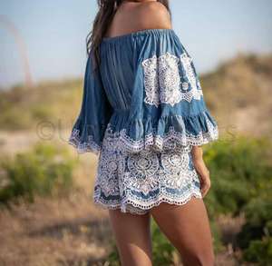 Bohemian Women Apparel Off Shoulder Embroidered Party <b>Tunic</b> Vintage Style Embroidery Tasseled Flounce Mini Dress - Product Image 4
