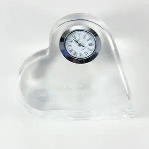 Cheap crystal glass heart clock for business gifts