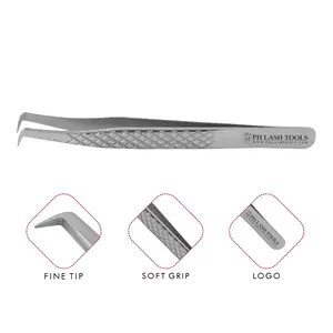 Eyelash Extension Tweezers Diamond Cut Mirror Polish Narrow Tip 90deg Private Label, Russian Volume Eyelash Tweezers - Product Image 1
