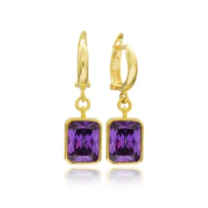 长方形紫色石头土耳其批发手工925纯银吊环耳环