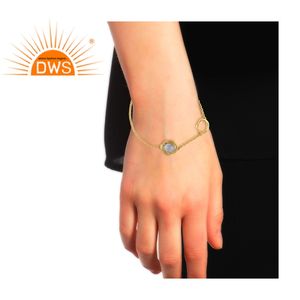 Bracelet en Agate bleue naturelle pour homme, bijou de forme ronde, plaqué or, en argent Sterling 925, offre spéciale - Product Image 3