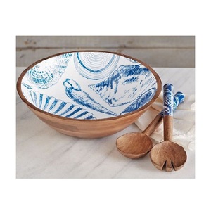 Tazón de servir de madera de acacia Color marrón y Rosa Diseño expansivo Tazón impreso de esmalte redondo Muy buena calidad de una foto y precio - Product Image 4