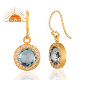 Boucle d'oreille en topaze bleue pour homme, boucle d'oreille en argent Sterling plaqué or 14k, possibilité de vente en gros - Product Image 2