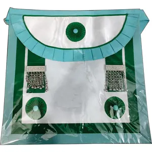 Masonic Nigeria Apron round shape flap silver tassels and adjustable belt with snack set backing with pocket and satin fabric