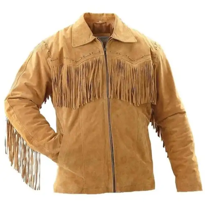 Bruin Suede Fringe Jas Cowboy Leather Jacket Mens Suede Jas