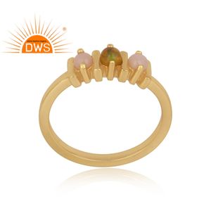 Bague en pierre précieuse naturelle éthiopienne et opale rose, vente en gros, bijoux de styliste, plaqué or 18 carats, argent 925, vente en gros - Product Image 2