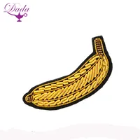 Banana Shape Hand Embroidery Patches Brooch Bullion Wire Weave Jacket Pocket Embroidered Badges