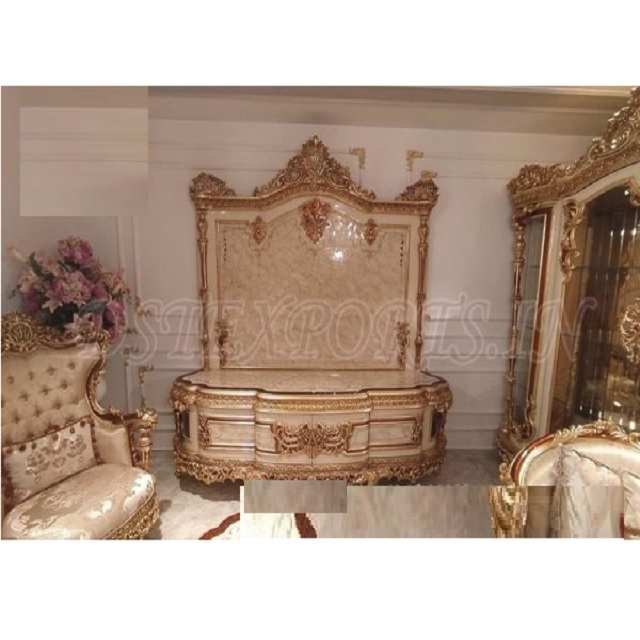 Wooden Crafted TV Stands for Living Room Luxurious Carved TV Stand for Front Room Luxury Furniture for Drawing Room Decor