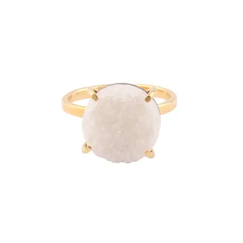 Big factory natural white sugar druzy ring gold/silver plated round shape prong setting ring hot selling adjustable unisex rings