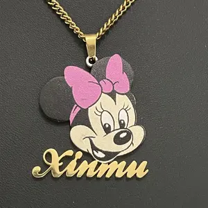 Colourful Stainless Steel Custom Name Kids Cartoon Character Necklaces Personalized Custom Necklace Jewelry