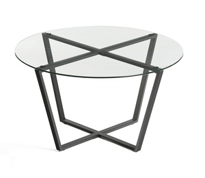 Modern <b>Round</b> <b>Dining</b> Coffee <b>Table</b> Toughened Glass Top with Black Coated Metal Frame for Home Use Wood Material - Product Image 1