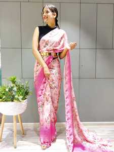 คอลเลคชั่นผ้าส่าหรีแบบใหม่ พร้อมสวมใส่ใน 1 นาที มี 3 สี พร้อมเข็มขัดแฟนซี ผ้าจอร์เจต์พรีเมียม พิมพ์ลายสวยงาม ประดับด้วยเลื่อม - Product Image 3