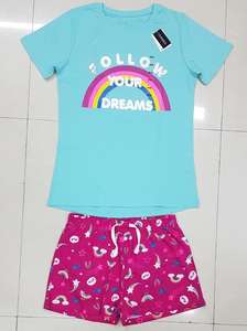 Overrun Garments Surplus Étiquettes de marque Filles Enfants Casual Velours 100% Coton Imprimé Floral Manches Ras Du Cou T-shirts Ensemble - Product Image 5