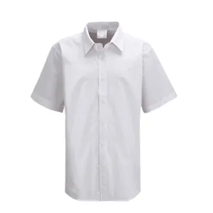 定制Logo 100% 棉短袖男女通用校服衬衫/2020素色空白领白色制服男女通用衬衫