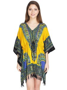 Robe de plage courte en Polyester soyeux pour femmes, tenue Hippie, Boho, Kaftan imprimé, Kimono, grande taille - Product Image 3