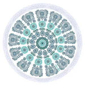 Design mandala a forma rotonda stampato 100% cotone organico asciugamani da spiaggia in microfibra ecologici per esterni con logo certificato GOTS