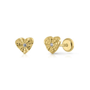 Pendientes de moda de oro sólido 9K para mujer y niño, 10k-14k-18k, corazón de CZ, tornillo de Clip para oreja, hechos en España - Product Image 1
