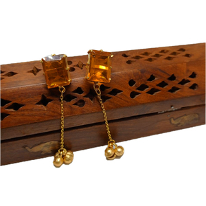 Pendientes de cadena larga con piedra de latón dorado para mujer y niña, aretes, estilo indio, diseño tradicional, a la última moda - Product Image 6