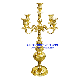 Candelabro grande de oro brillante hecho a mano, candelabro cuadrado de 5 brazos, centro de mesa de boda y decoración del hogar, precio al por mayor - Product Image 6